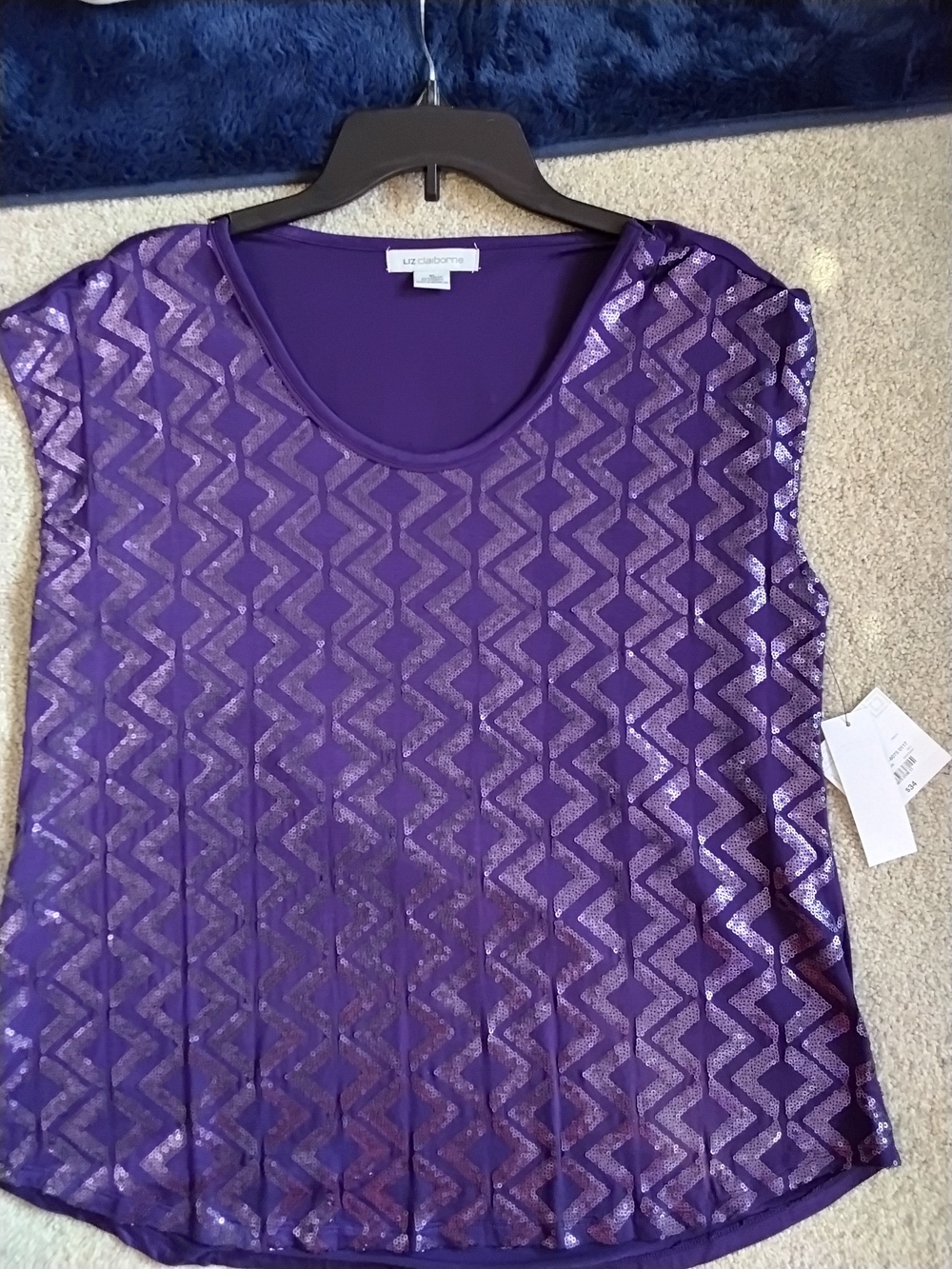 Liz Claiborne Tribal Beat Sequin Cap Sleeve Top - Purple